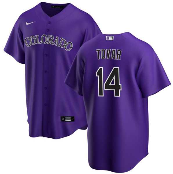 Men%27s Colorado Rockies #14 Ezequiel Tovar Purple Cool Base Stitched Baseball Jersey Dzhi